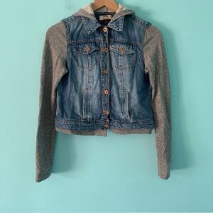 l.e.i. Crop Jersey Hooded Blue Grey Denim Jean Jacket S Bella Swan Twilight Y2K
